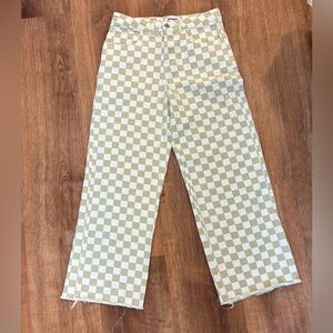 RSQ Vintage Style Checkered Pants Tan & Cream High Rise women’s size 28